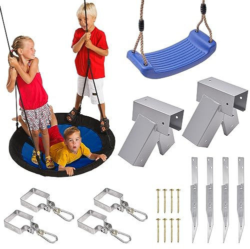 TRIBECCO Kinderschaukel Spielplatzschaukel Set mit Nestschaukel Bodenanker und Schaukelverbinder - Belastbar bis 150 kg - Ideal für Kinder und Erwachsene (100° Blau)