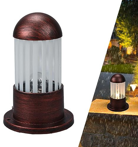 Luci palo Lampada esterno E27 Piazza Recinzione Colonna Piedistallo Lampione da giardino Luce Cancello Paletto Luce pilastro retrò Alluminio Impermeabile Patio terra lampioncino per vialetti (A)