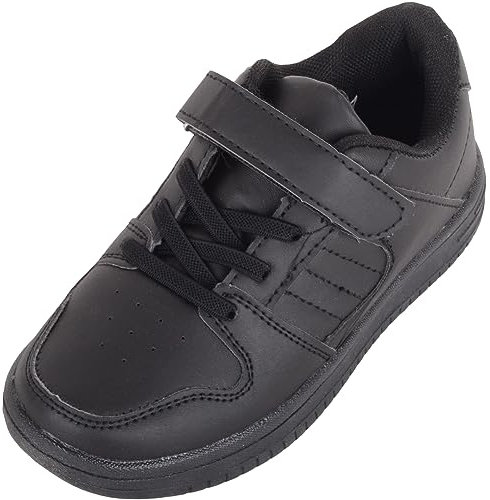 Childrens Kids Boys Faux Leather Touch and Close Lace Up Smart Formal School Shoes Trainers - Black - UK Infant 10 / EU 28