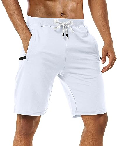 Herr sportshorts herr korta löparshorts herr sommar bomull korta joggingbyxor fitnessbyxor shorts herr sportshorts träningsbyxor löparshorts med dragkedja ficka paket med 2, vita