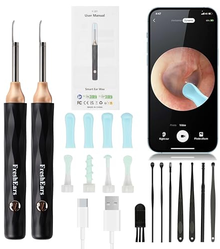 Ear Wax Removal Tool with Camera and Light - 2-Piece Wireless Ear Cleaning Kit for Adults and Children - Safe and Gentle 1080P HD Ear Wax Cleaning Kit for iPhone and Android