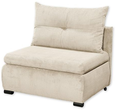 Stella Trading Charlie Bequemes Schlafsofa mit Bettkasten in Cord-Optik, Cream - Kompaktes Sofa mit Schlaffunktion - 103 x 75/90/92 x 83 cm (B/H/T)