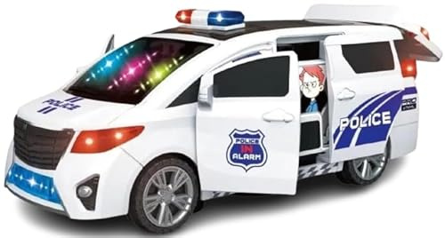 PNJB Children Police Vehicle Toys, 360 Degree Rotation, Battery Electric Vehicle, Colorful Flashing Light, Open The Door Automatically