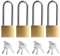 Pack de 4 candados con grillete largo, candado de 32 mm, con llaves iguales, candados con llave, cerradura de seguridad para equipaje, armarios, taquillas, cerradura para maletas