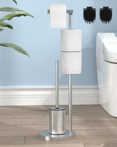 AwmnSrman Klopapierhalter Stehend mit Klobürste - Toilettenpapierhalter mit WC Bürste, 2 Verwendungsmöglichkeiten, 4 Rollen Papier und EIN Ersatzbürstenkopf, Maße: 72 x 21 x 21 cm