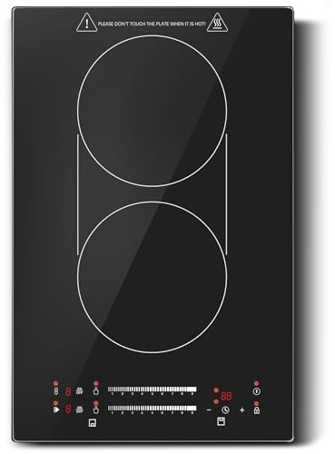 12 Inch Induction Cooktop 2 Burners, 120V 1800W Electric Stove with Bridge Function & 9 Power Levels, Built-in/Countertop Induction Burner for Kitchen, RV, Outdoor Camping