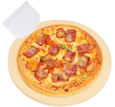 Small 10 inch Round Pizza Stone,for RV Camper Oven,Round baking stone Grill,Can make pizza, bread, pies,BBQ, Durable and Safe, Give away Plastic Scraper