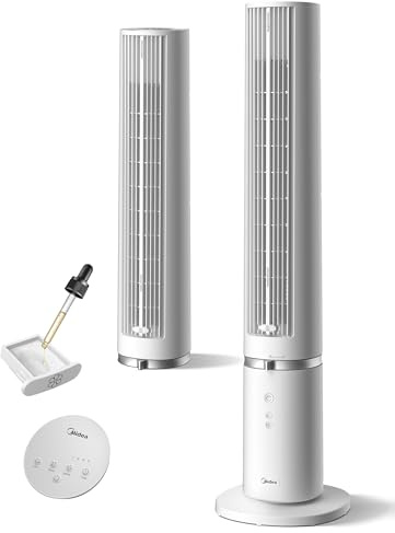 Midea MTF25FRWUK 40'' Tower Fan for Bedroom, 9m/s Powerful Cooling, Omni Remote, 90° Oscillating with Innovative Detachable & Washable Design, 4 Speeds, 28dB Quiet Standing Fan for Home, White
