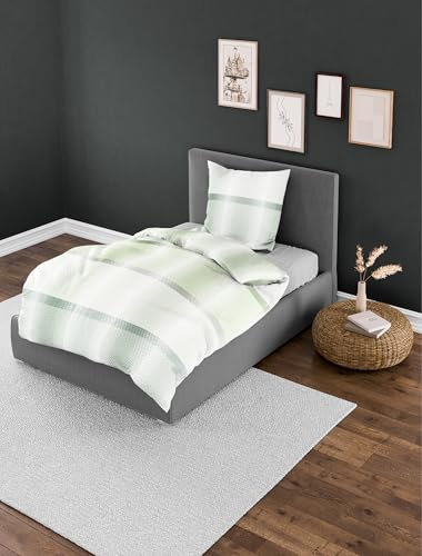 Bierbaum 4121 Seersucker Bed Linen, Designed in Germany, Green 30, 155 x 220 + 80 x 80 cm, Comfort Size