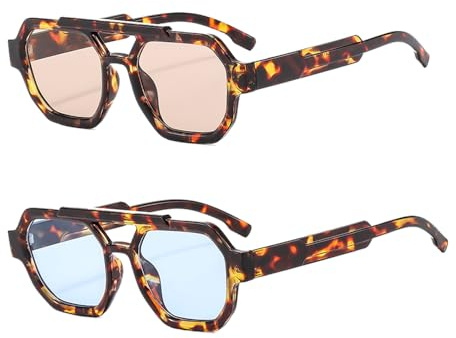 YAMEIZE Retro Gafas de Sol Piloto Doble Puente para Mujere Hombre Vintage Hexagonal 70s Sun Glasses
