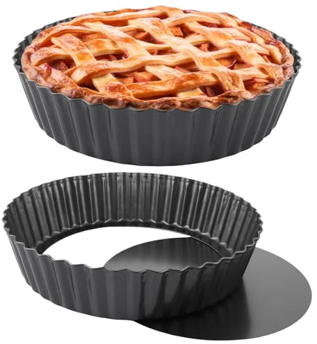 LOPYXBR Juego de 2 moldes para tartas con base elevadora, 24 x 5 cm, antiadherente, forma de quiche, forma redonda, con base elevadora, molde para tarta, quiche, pastel