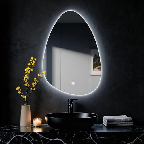 MYGIIVOVO Specchio da parete rotondo per bagno, con illuminazione, specchio con luce LED, interruttore touch e 3 colori dimmerabili (60 L x 40 cm)