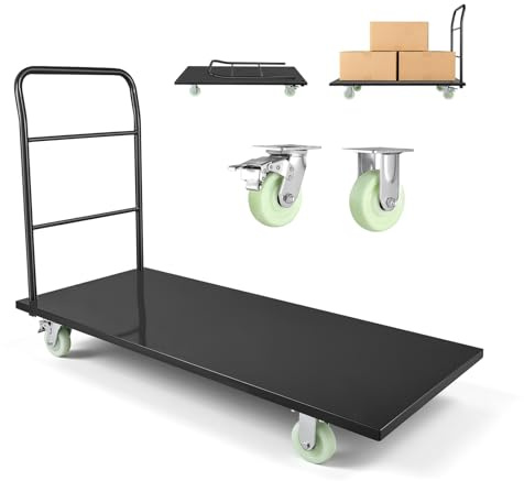 VEVOR Carrello per Trasporto a Piattaforma Capacità Carico max. 907,18 kg, Carrello Industriale in Acciaio a Spinta Manuale con Piattaforma, Pianale per Spostamento dei Bagagli Pacchi Merci Logistica