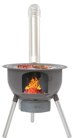 Florchest Multifunction Floorstanding Wood Burning Stove with Grill Rack, 330.69lbs Loading Capacity Portable Wood Stove with Ash Tray and Chimney, For Camping and Outdoor Picnic
