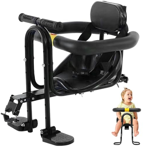 Nukinp Asiento de bicicleta para niños de 2 a 5 años con cinturón de seguridad, respaldo, reposapiés y asa para niños de 2 a 5 años