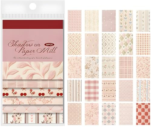50 Sheets Pink Scrapbook Paper, 3.5x5.5 inch Vintage Floral Decoupage Paper Sheets, Pastoral Patterned Cardstock for Origami & DIY Card Making, Decorative Craft Papers for Journaling & DIY Projects