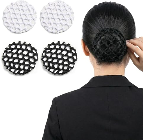 JYXNU 4 pezzi Chignon Retina per Capelli Chignon Bambina Retine per Capelli,Reti per Capelli Danza,Reti per Capelli Stretch Per Infermiera Assistente di Volo Balletto(nero, bianco)