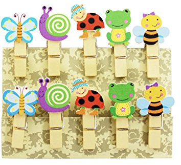 Oblique-Unique® Kleine Mini Holz Wäscheklammern Holzklammern Deko Klammern mit Motiv (Schnecke)