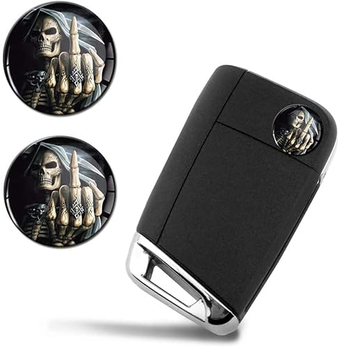 SkinoEu® 2 x Ø14mm Schädel Totenkopf Schlüssel Emblem Aufkleber Stickers Für Fernbedienung Auto Moto Logo Key Badge Tuning KSK 27