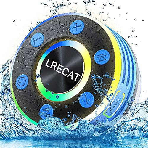 Lrecat Étanche Haut-Parleur de Douche, Enceinte Bluetooth Portable sans Fil IPX7, Mains Libres Haut Parleur Bluetooth5.0 de avec Mic, 7H de Lecture, Adapté aux pour la Douche Plage Voyage, Bleu
