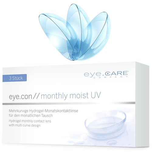 Eye.Con Monthly Moist weiche Monatslinsen – 3 Hydrogel Kontaktlinsen mit Stärke für empfindliche Augen. Contact Lenses mit 55% Wassergehalt BC 8.6mm, DIA 14.3mm (-3.00, 8.6, Millimeter, -3.00)