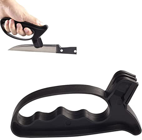 Aiguiseur à Main,Aiguiseur de Cuisine Professionnel,Aiguiseur de Couteaux Professionnel,Pour le meulage grossier, le meulage fin, l'affûtage et l'ébavurage des couteaux et des ciseaux(Noir)