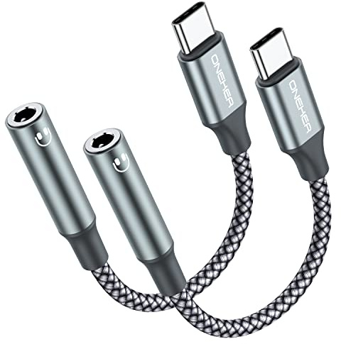 OneKer USB Type C to 3.5mm Headphone Jack Adapter, (2-Pack) USB C to Aux Female Audio Dongle Cable Cord Compatible with iPhone 16/15 Pro/15 Plus/15 Pro Max,iPad Pro,MacBook, Samsung Galaxy S24 S23 S22