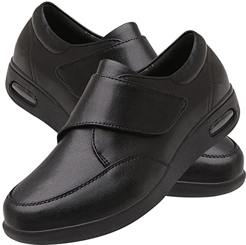 AEHO Pie Diabetico Cuero PU Zapatillas para Diabéticos Hombres Zapatos De Ensanchamiento De Fertilizante De Gran Tamaño Plus para La Hinchazón del Pie Fascitis Plantar,Negro,35 EU