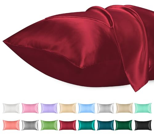 Lirex 2er Set Satin Kissenbezug 50x70cm, kissenbezüge, Weich wie Seiden Kissenbezug, Satin Kopfkissenbezug Kissenhülle für Haar und Haut kommt，Oeko-TEX Zertifiziert, Weinrot