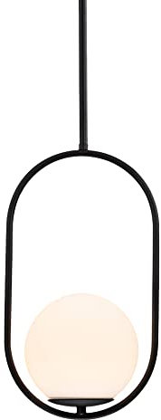 Alighting Milchglas Pendelleuchte Schwarz Ø15cm Höhenverstellbare Pendelleuchte mit Glaskugel für Esstisch Küche Treppenhaus Schlafzimmer(keine Glühbirnen)