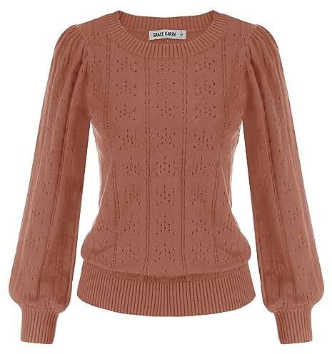 GRACE KARIN Femmes Chandails Pull Sweatshirt Manche Longue Col Rond Hiver Chaud Chic et Elegant