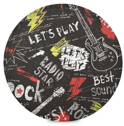 Table placemats Circle Spray Paint Rock Star Black Non Slip Waterproof placemat Kids Reusable placemat Table mat Washable Washable placemats for Dining Table PVC placemats Set of 6