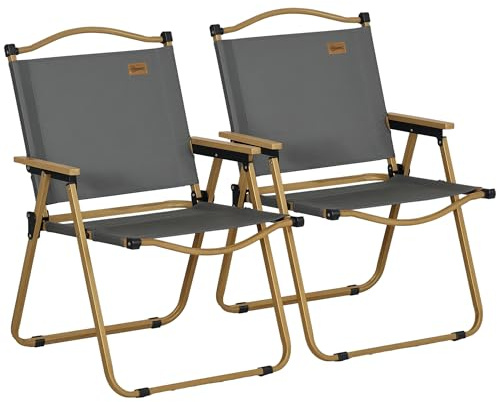 Outsunny Lot de 2 Chaises de Camping Pliante 54 x 59 x 78 cm Gris Foncé | Chaise de Pêche, Tissu Oxford, Structure Acier, Confortable