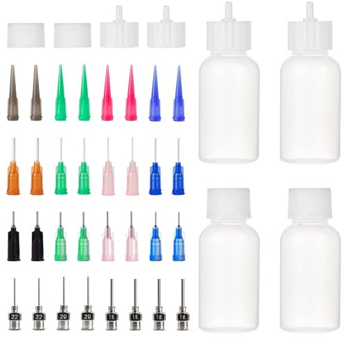 Pizsieat 4 Piezas Botella de Aguja 30ml Botellas de Aplicador de Aguja Aplicadores de Botella Aplicador de Punta de Precisión de Plástico con 32 Punta para DIY Quilling Pegamento Manulidad