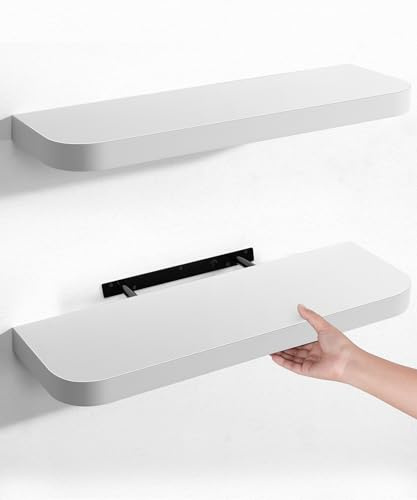 Gronda Wooden Floating Shelves for Wall, White Wood Shelf with Curved Edge | 60cm Wall Shelves Set of 2, Wall Storage for Decor, Display Shelf for Plant, Picture, Book, for Living Room, Bedroom