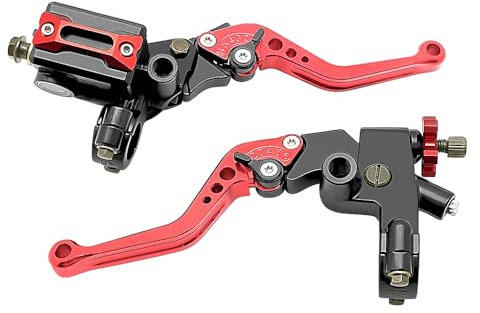 Mabutingti 7/8 22mm Maître cylindre Pompe frein Mise à niveau Guidon universel Levier d'embrayage gauche et droite Kit compatible avec Polaris Yama-ha Suzuki Honda Kawa-saki Moto (rouge)