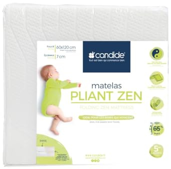 Candide - Matelas bébé 60x120cm pliant 2 parties Zen Bambou - Matelas lit bébé 60x120 doux, absorbant - Matelas pour lits de bébé naturellement antibactérien, déhoussable - Fabriqué en France
