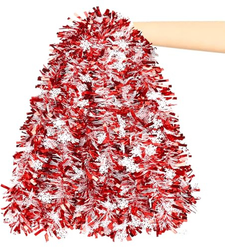 ZALAON Red Tinsel Garland, 10M Thick Christmas Tinsels Garland for Christmas Tree Decorations Indoor Outdoor Party Supplies
