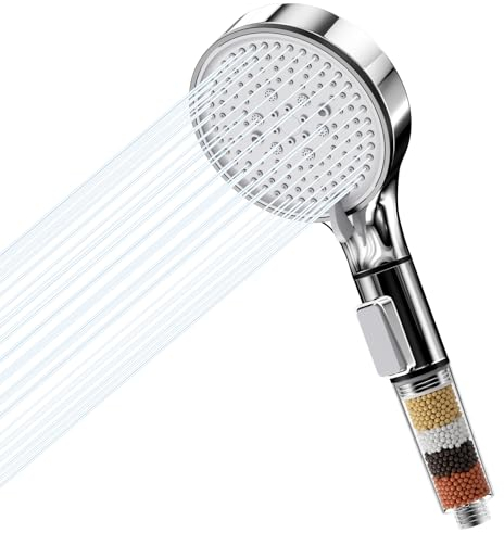 WinGluge Duschkopf, Handbrause mit 5 Strahlarten, Brausekopf Regendusche, Duschbrause Water-Saving and Pressure-Increasing, Brausekopf mit Antikalk-Funktion, Reinigungsfreundlich, Silver/Chrom