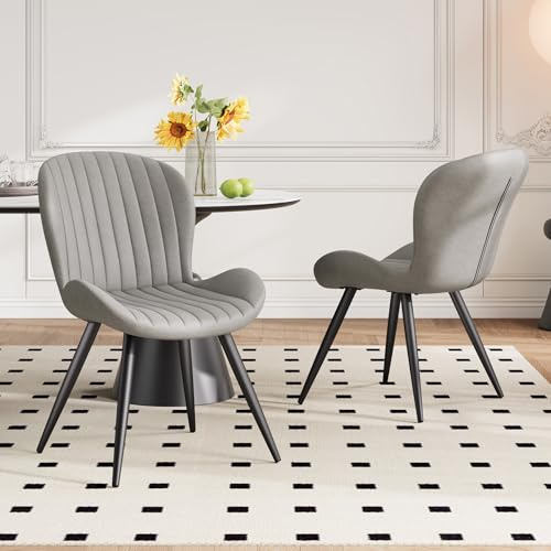 Hawthyhome Esszimmerstühle 2er Set, Küchenstuhl, Stuhl Esszimmer Wohnzimmer, ergonomischer Sessel, Armlehnstuhl, Polsterstuhl, Wasserdichtes Material,Metallbeine, Hellgrau