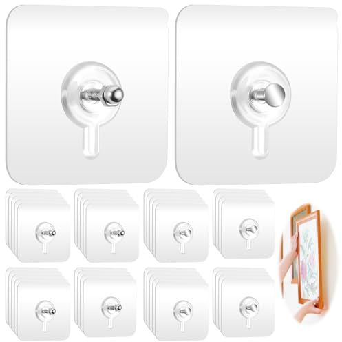 Yimomoyi 40 Stück Bilderhaken Selbstklebend, Klebehaken Bilder, Klebenagel für Bilderrahmen, Transparent Klebeschrauben Klebenagel Bilder Aufhängen Ohne Bohren für Bild Poster Foto Gemälde Regal