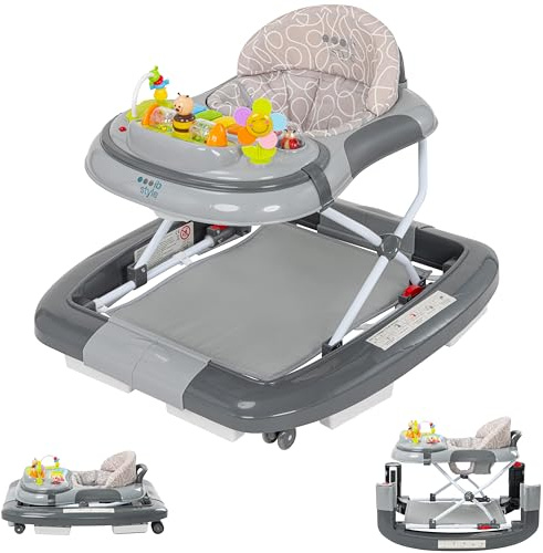ib style 5in1 Lauflernhilfe, Gehfrei, Schaukelfunktion mit Licht & Melodie, Laufhilfe für Baby ab 6 Monate, Little World, Grau