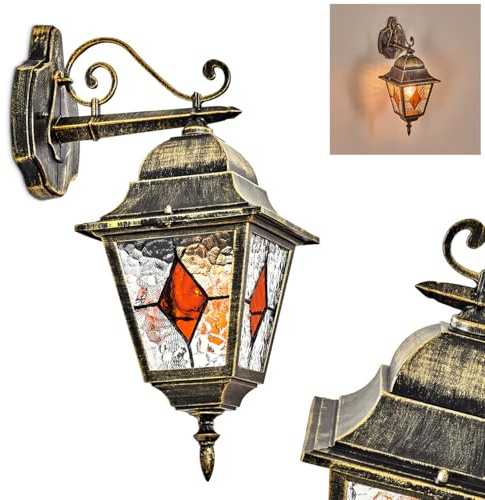 HOFSTEIN utomhusvägglampa Chatelain, utomhusvägglampa av metall/glas i guld/svart/klar/bärnsten, utomhusvägglampa i vintage/antik/lanthusdesign för trädgård, utomhusområde, terrass, E27, IP44