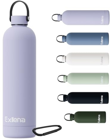 Exllena Botella Termica 1 litro – Botella Agua Acero Inoxidable 304, Garrafa Termica para Agua Fría y Caliente, 100% Estanco con Asa y Gancho – Ideal para Viajes, Gym y Exterior
