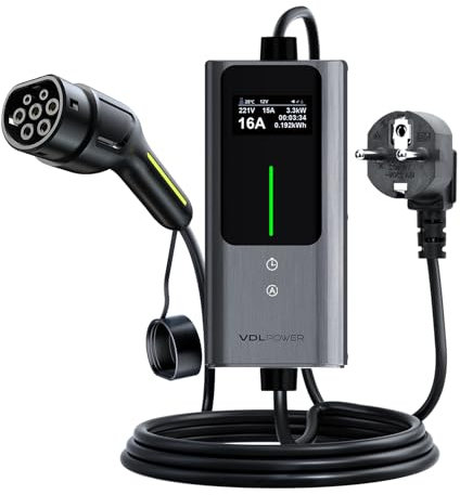 VDLPOWERVP Typ 2 Ladekabel, 3.6KW /5M Ladekabel Elektroauto, 6A-16A Tragbare EV Ladegerät, Typ 2 Wallbox Ladestation(IEC 62196-2) für Elektrofahrzeuge mit Einphasigem EU-Schuko(3.68KW-5M)