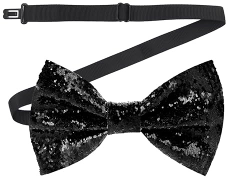 Heanvmyss Noeud Papillon Homme avec Paillettes,Cravate Paillettes,Réglable Pré-noué,Noeud Papillon Scintillant pour Fête Banquet Mariage Deguisement Carnavals(Noir)