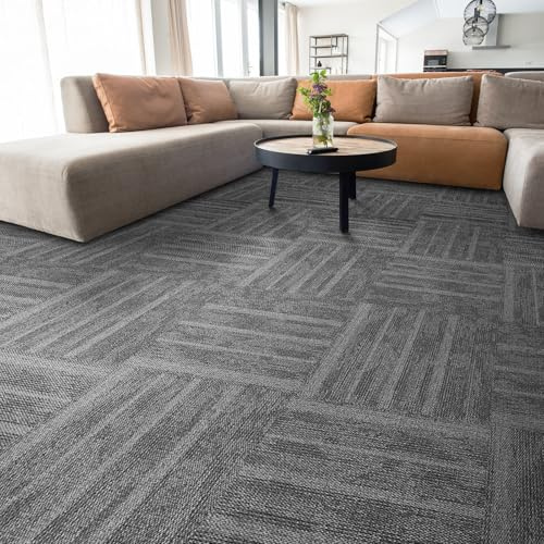 casa pura Piastrella di Moquette per Interni - 1 m² / 3 m² o 6 m² | Moquette autoportante | Rivestimento per pavimenti in piastrelle 50 x 50 cm | Robusto isolante (antracite Zürich, 24 pezzi - 6 m²)