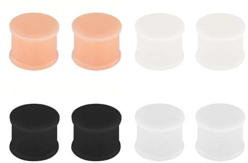 4 Pair Silicone Flesh Tunnels Plugs, Silicone Ear Hider Tunnels Plugs Double Flared Ear Plug 6/8/10/12/14/16/18/20mm Ears Stretching Expander Piercing Jewellery for Men Women (Mix Color 1, 8mm)