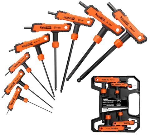 Meiwaltee 8 Pezzi Chiavi a Brugola con Impugnatura a T, Doppia presa Chiavi Esagonale Set di Cacciaviti, Metrico 2-10mm, Acciaio al Cromo Vanadio, Per Riparazioni Auto e Biciclette.
