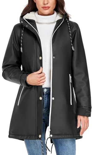 Vancavoo Chubasquero para Mujer Chaqueta Impermeable Abrigo Invierno Parka de Capucha Cálido Largo Abrigos Resistente al Viento Senderismo,Negro,L
